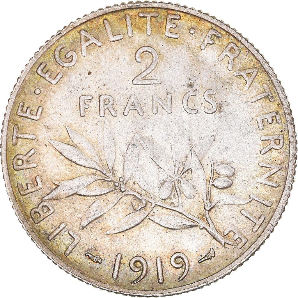 Coin, France, Semeuse, 2 Francs, 1919, Paris, AU(55-58), Silver, KM:845.1