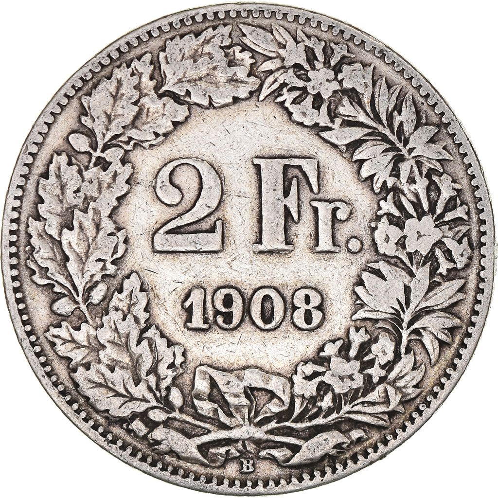 Coin, Switzerland, 2 Francs, 1908, Bern, VF(30-35), Silver, KM:21