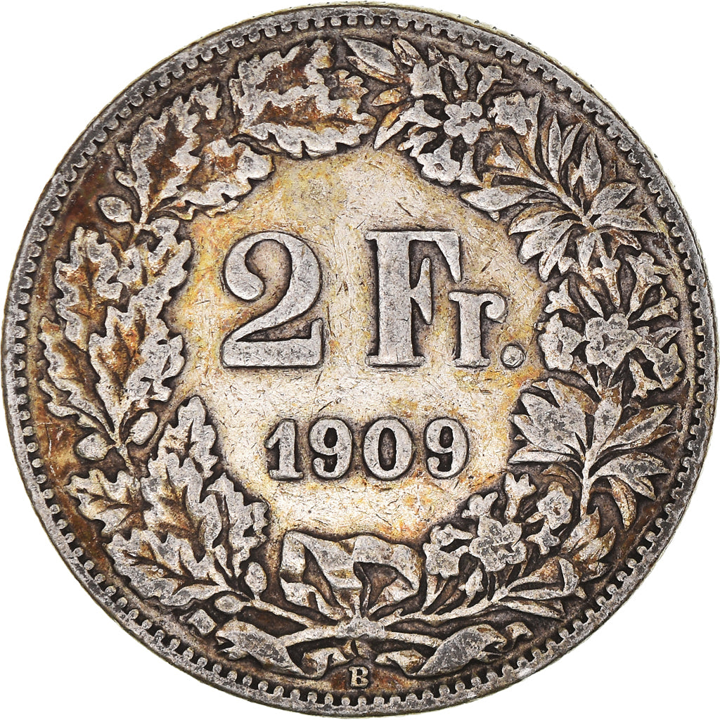 Coin, Switzerland, 2 Francs, 1909, Bern, VF(30-35), Silver, KM:21