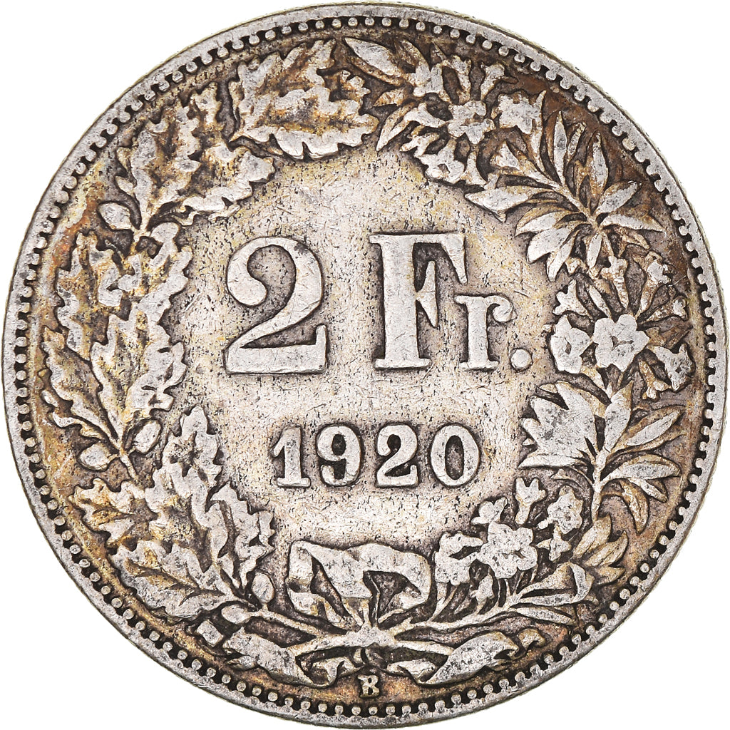 Moeda, Suíça, 2 Francs, 1920, Bern, VF(30-35), Prata, KM:21