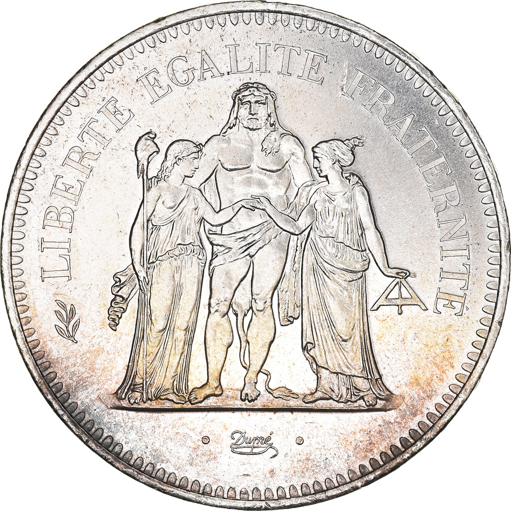 France, 50 Francs, Hercule, 1977, Paris, Silver, MS(64), Gadoury:882, KM:941.1