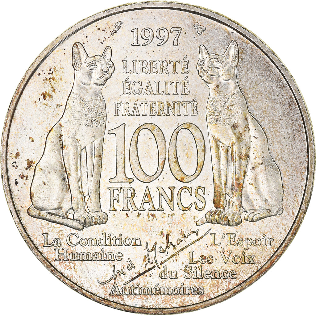 Moneda, Francia, André Malraux, 100 Francs, 1997, MBC+, Plata, KM:1188
