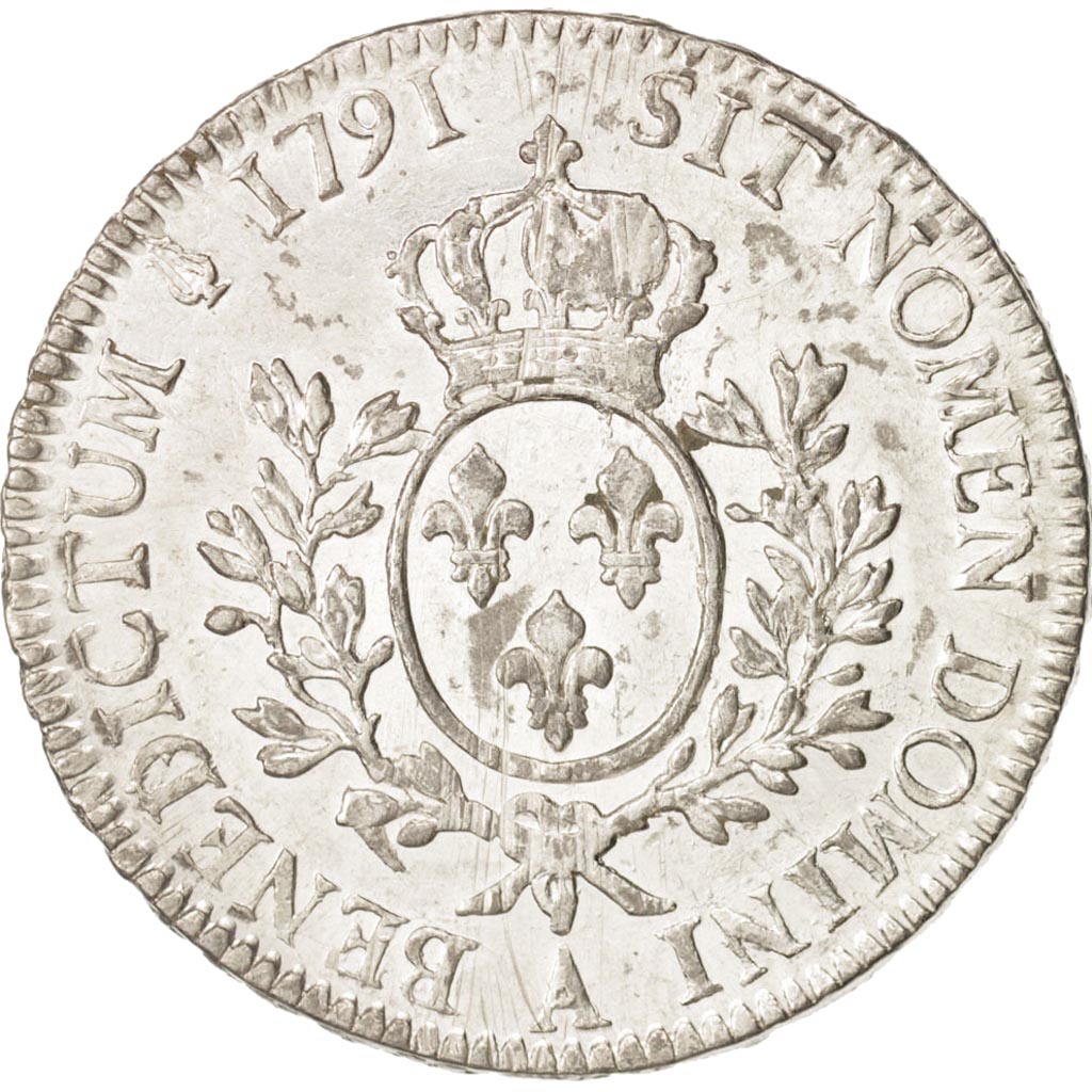 France, Louis XVI, Écu aux branches d'olivier, 1791, Paris, AU(55-58), KM 564.1