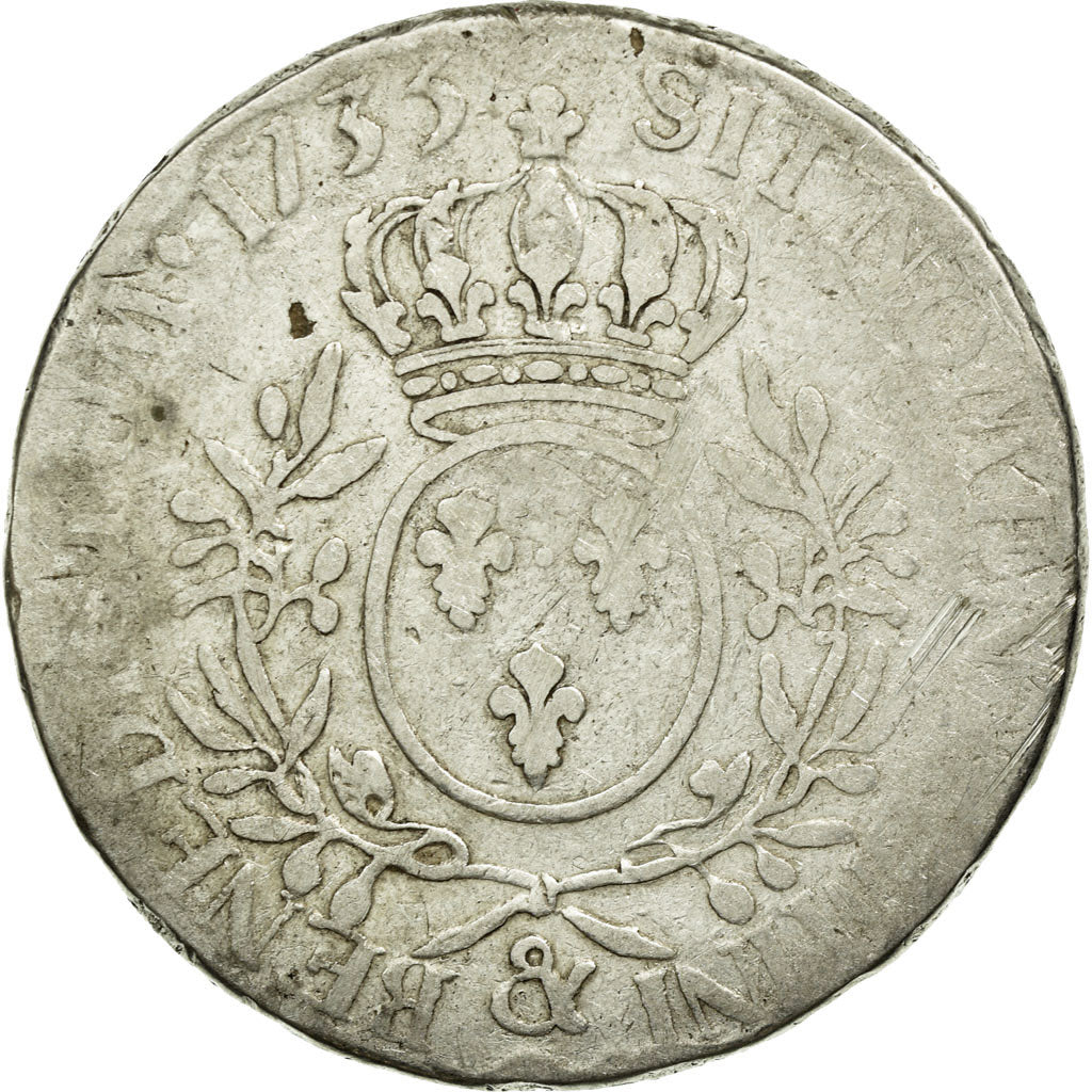 Coin, France, Louis XV, Écu aux branches d'olivier, Ecu, 1735, Aix, VG(8-10)
