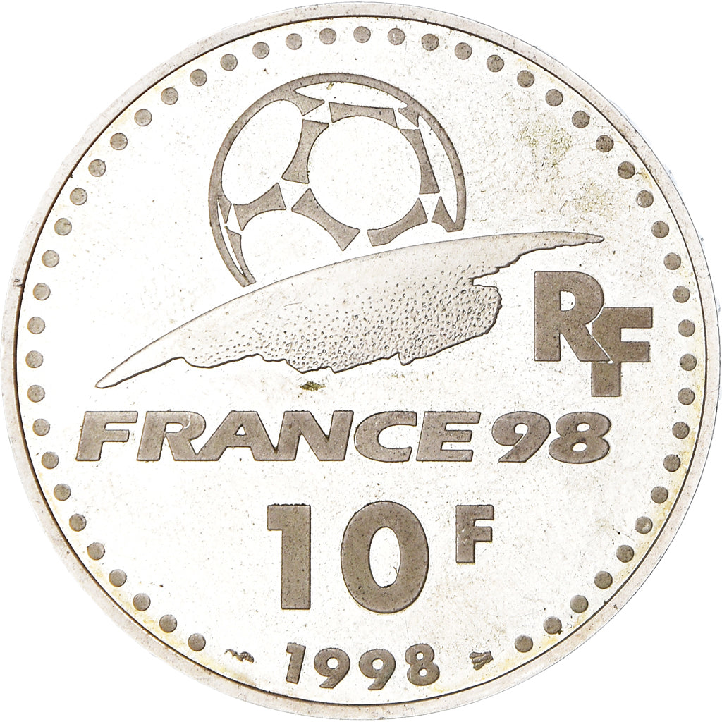 Moneta, Francia, Coupe du Monde - Brésil, 10 Francs, 1998, Paris, BB+, Argento