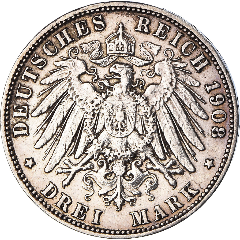 Coin, German States, HAMBURG, 3 Mark, 1908, Hamburg, AU(50-53), Silver, KM:620