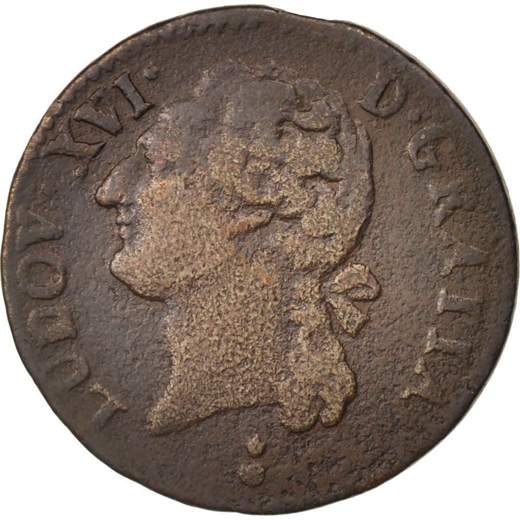 France, Louis XVI, 1/2 Sol ou 1/2 sou, 1788, Metz, VF(20-25), Copper, KM 586.2