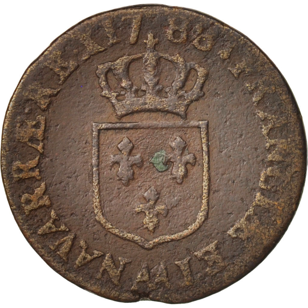 France, Louis XVI, 1/2 Sol ou 1/2 sou, 1788, Metz, VF(20-25), Copper, KM 586.2