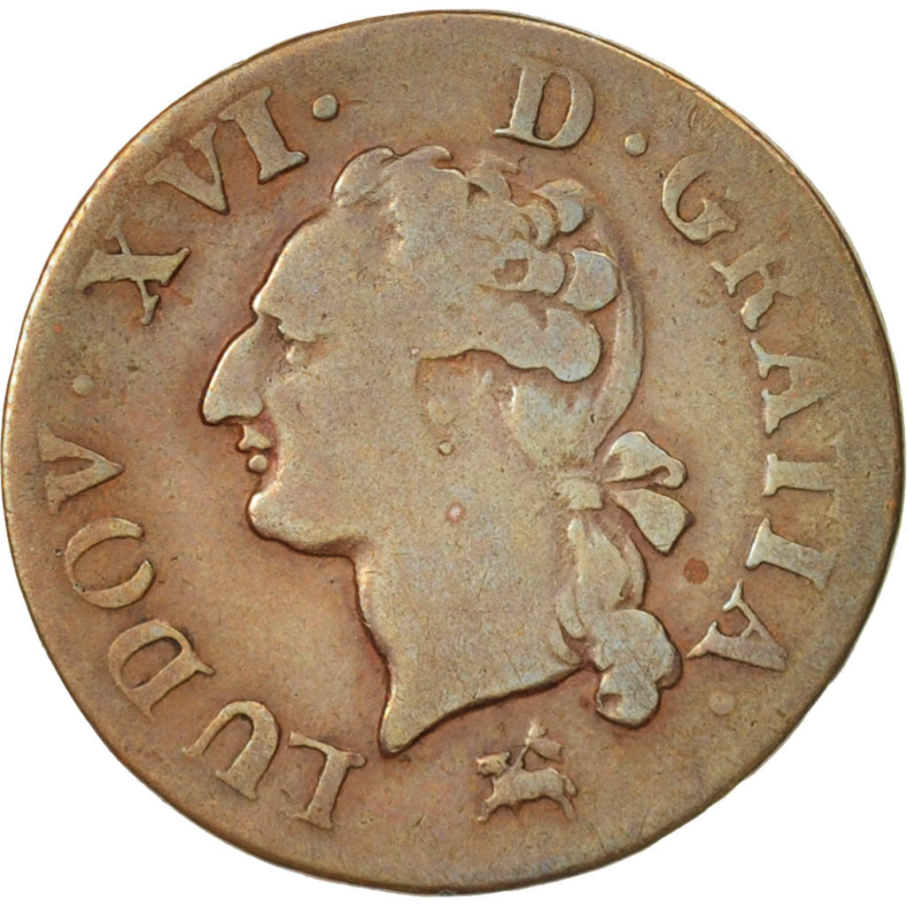 Moneta, Francia, Louis XVI, Liard, Liard, 1788, Rouen, MB, Rame, KM:585.3