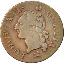 Moneta, Francia, Louis XVI, Liard, Liard, 1788, Rouen, MB, Rame, KM:585.3