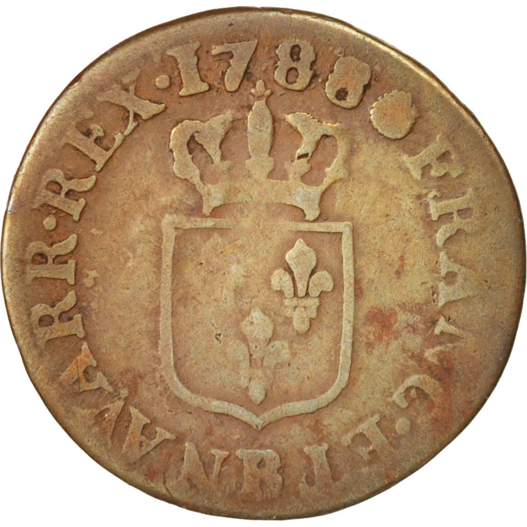 Moneta, Francia, Louis XVI, Liard, Liard, 1788, Rouen, MB, Rame, KM:585.3
