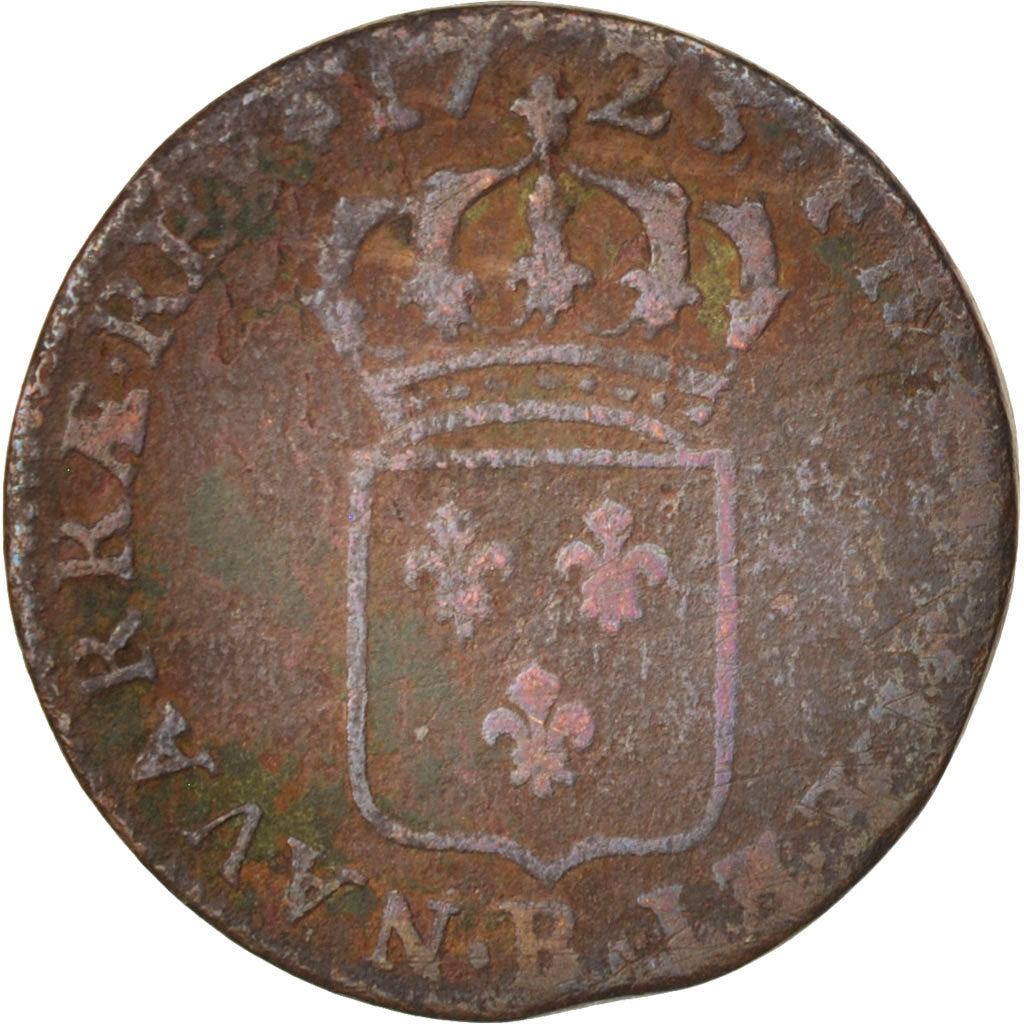 Louis XV, 1/2 Sol, 1723, Rouen, VG(8-10), Copper, Gadoury:273