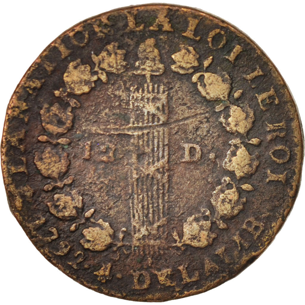 Munten, Frankrijk, 12 deniers françois, 12 Deniers, 1792, Lyon, FR, Bronze