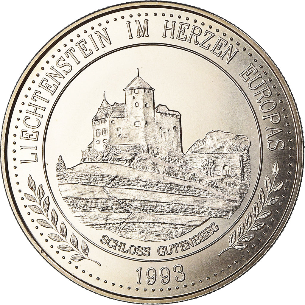 Liechtenstein, Jeton, 5 Ecu, 1993, Schloss Gutenberg, FDC, Cupro-nickel