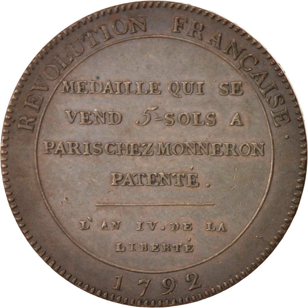Frankreich, Monneron, 5 Sols, 1792, Birmingham, SS, Bronze, KM:Tn34