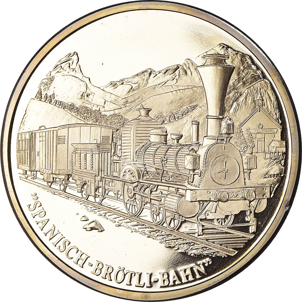 Suíça, Medal, Spanisch-Brötli-Bahn, Caminhos-de-ferro, 1998, MS(65-70), Cobre