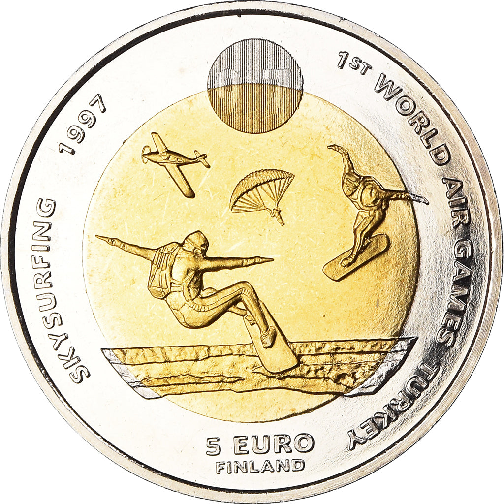 Finlandia, 5 Euro, Skysurfing, 1er World Air Games Turkey, 1997, MS(65-70)
