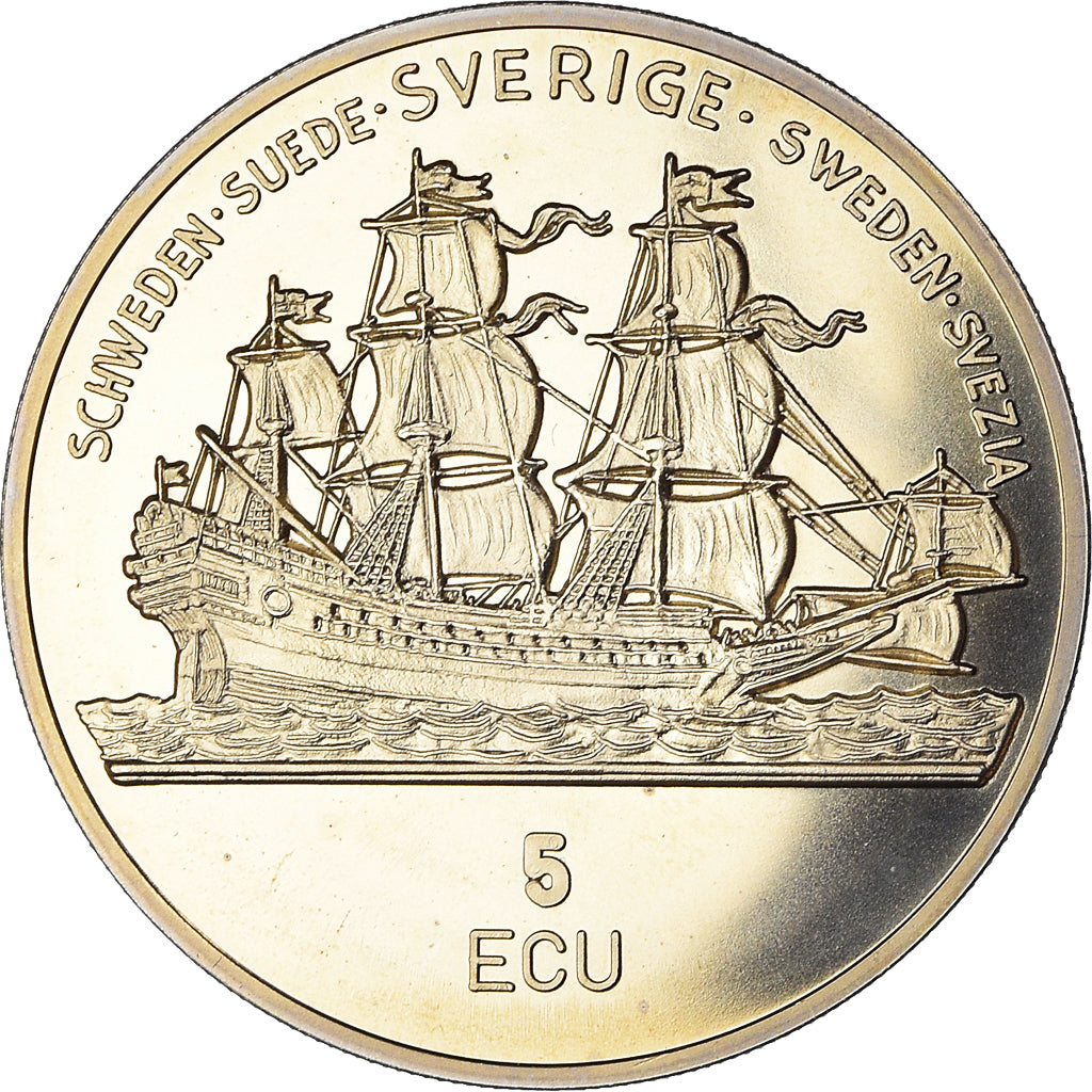 Münze, Schweden, Gustavus Adolphus, 5 Ecu, 1992, Proof, STGL, Kupfer-Nickel