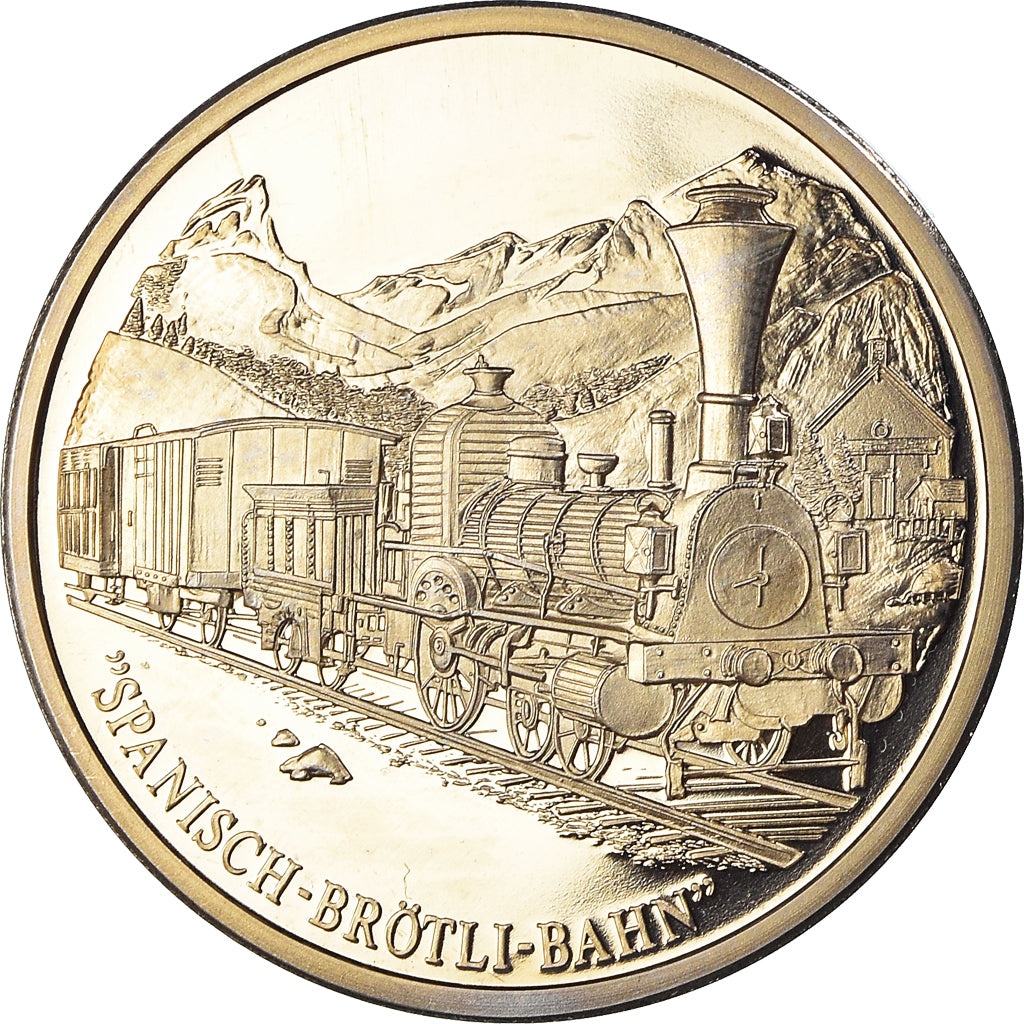 Schweiz, Medaille, Spanisch-Brötli-Bahn, Railway, 1998, STGL, Silver Plated