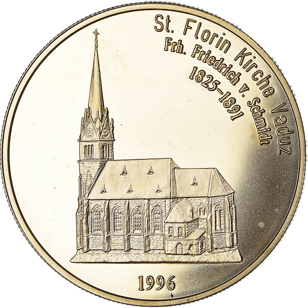 Liechtenstein, 5 Euro, 1996, St.Florin Kirche Vaduz, FDC, Cupro-nikkel
