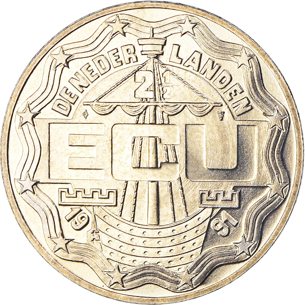 Netherlands, 2 1/2 Ecu, Erasmus, 1991, MS(65-70), Copper-nickel