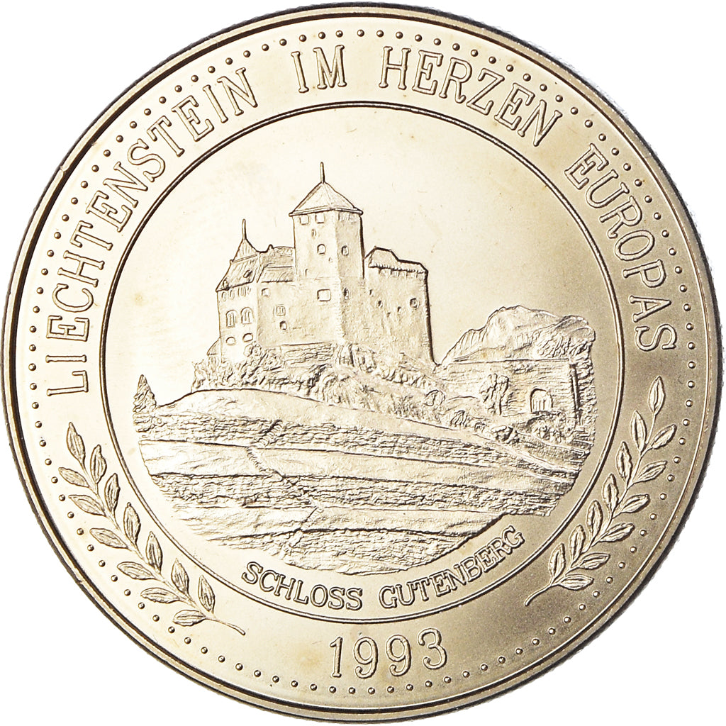 Liechtenstein, 5 Ecu, 1993, Schloss Gutenberg, STGL, Kupfer-Nickel
