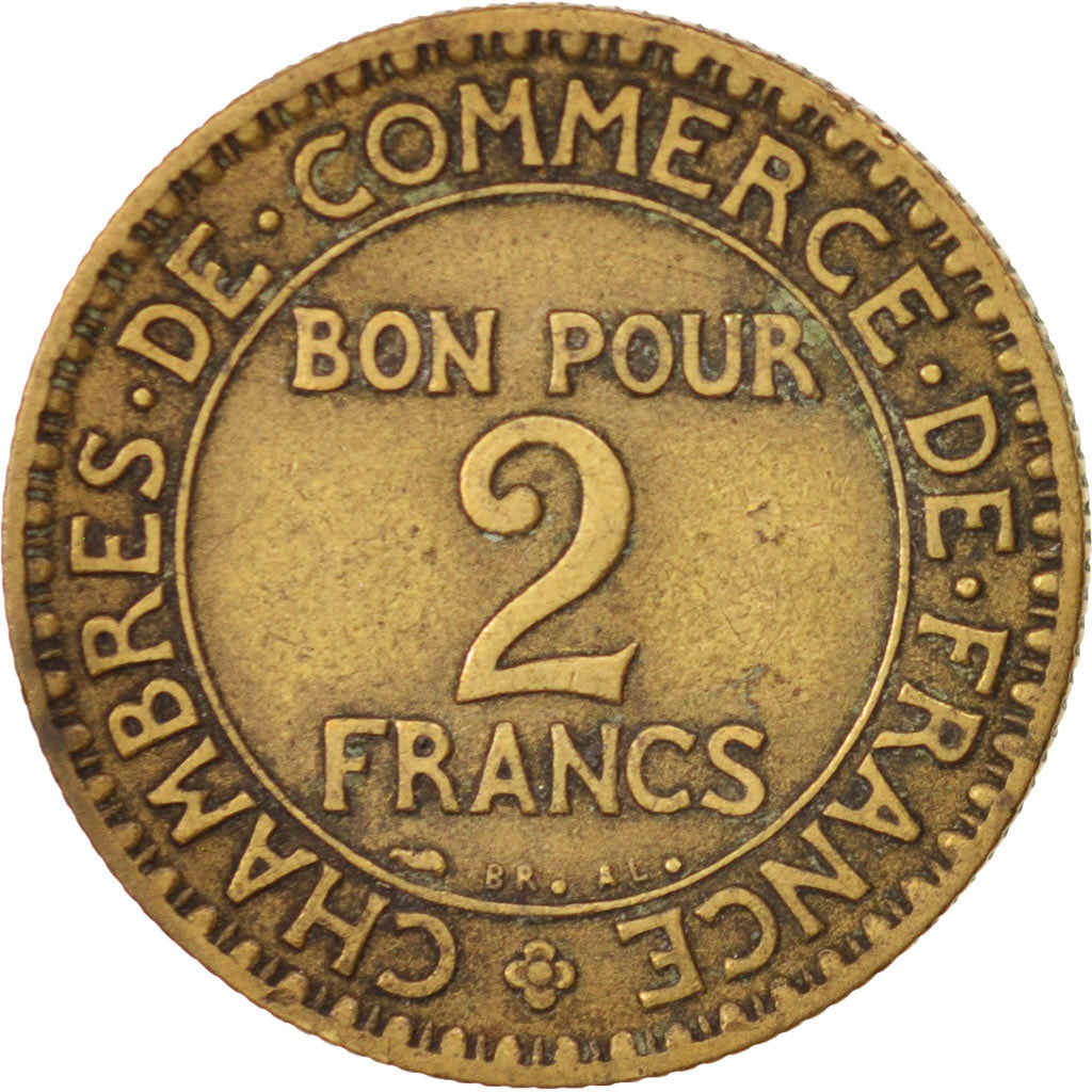 France, Chambre de commerce, 2 Francs, 1927, Paris, VF(20-25), Aluminum-Bronze