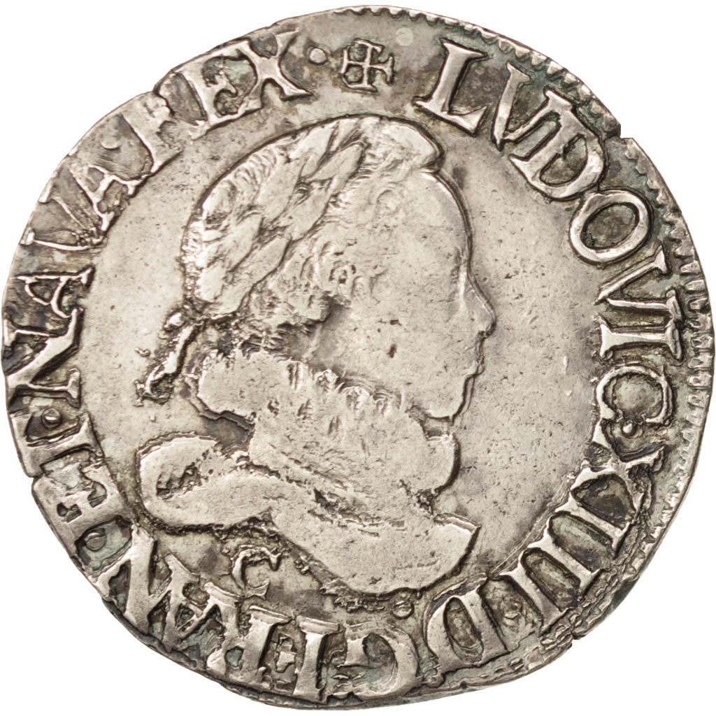 Coin, France, Louis XIII, 1/2 Franc, grosse tête laurée au col fraisé, 1/2