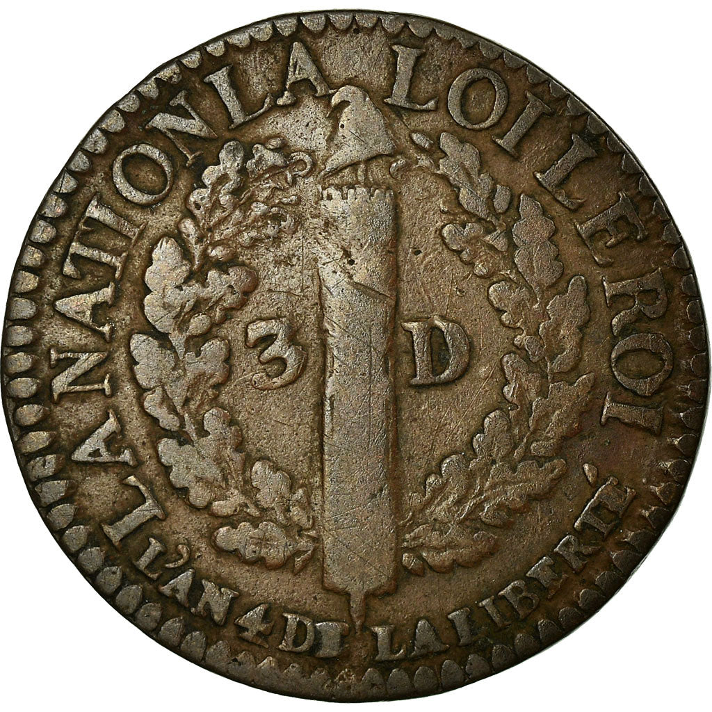 Monnaie, France, 3 deniers françois, 3 Deniers, Liard, 1792, Lyon, TB+, Bronze