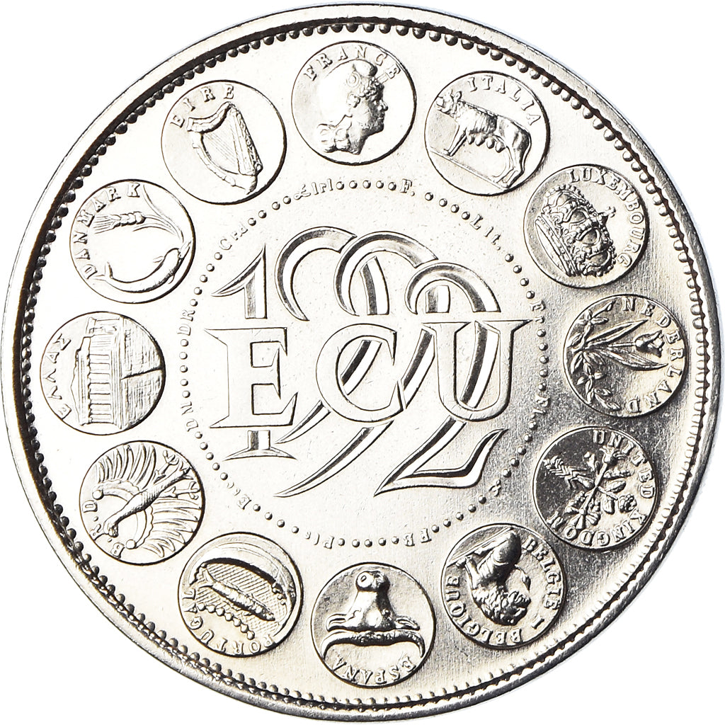 França, medalha, Ecu Europa, Marianne, Politics, 1992, MS(65-70), Cobre-níquel