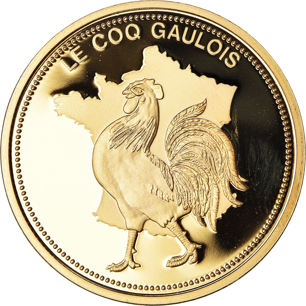 Francia, medaglia, Histoire de France, Le Coq Gaulois, FDC, Rame dorato