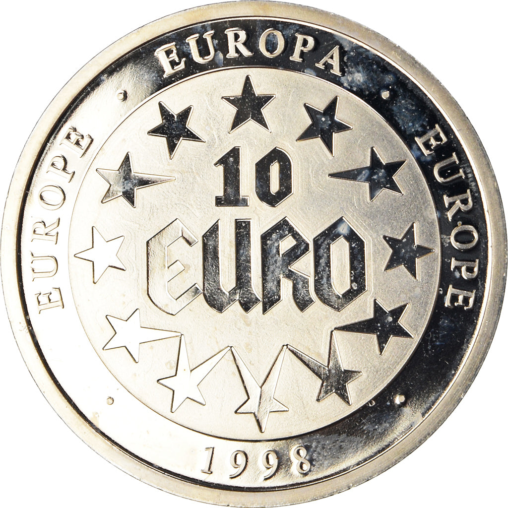 França, medalha, 10 Euro Europa, Politics, 1998, MS(64), Prata Cromada a Cobre