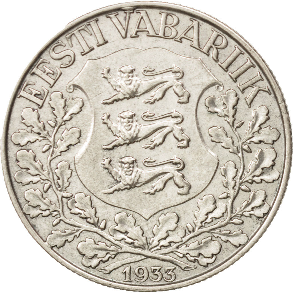 Estonia, Kroon, 1933, AU(50-53), Silver, KM:14