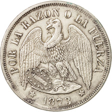 Chile, Peso, 1873, Santiago, AU(55-58), Silver, KM:142.1