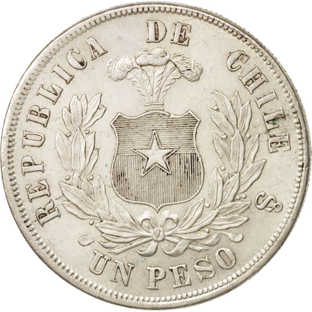 Chile, Peso, 1873, Santiago, AU(55-58), Silver, KM:142.1