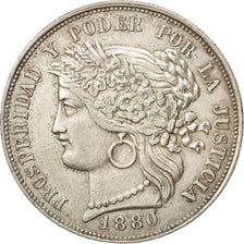 Peru, 5 Pesetas, 1880, Lima, AU(50-53), Silver, KM:201.1