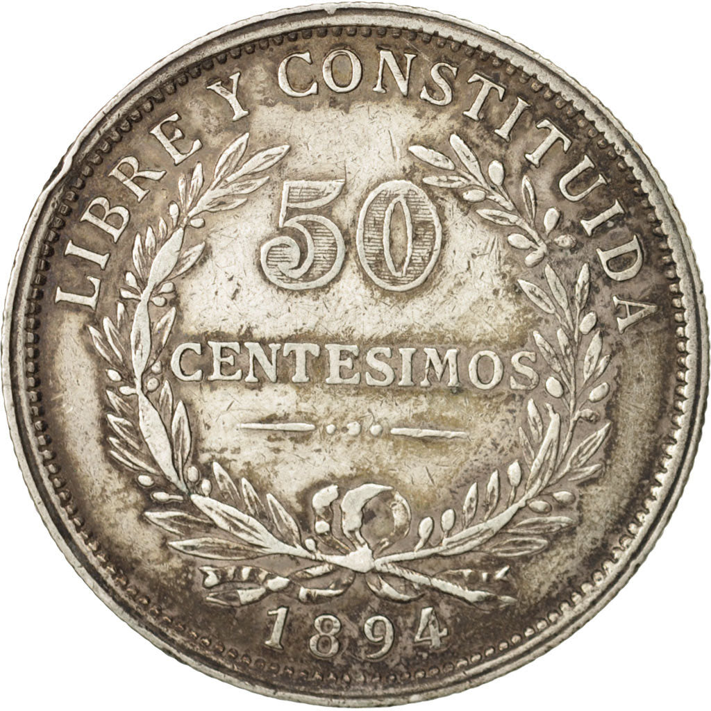 Uruguay, 50 Centesimos, 1894, Uruguay Mint, EF(40-45), Silver, KM:16