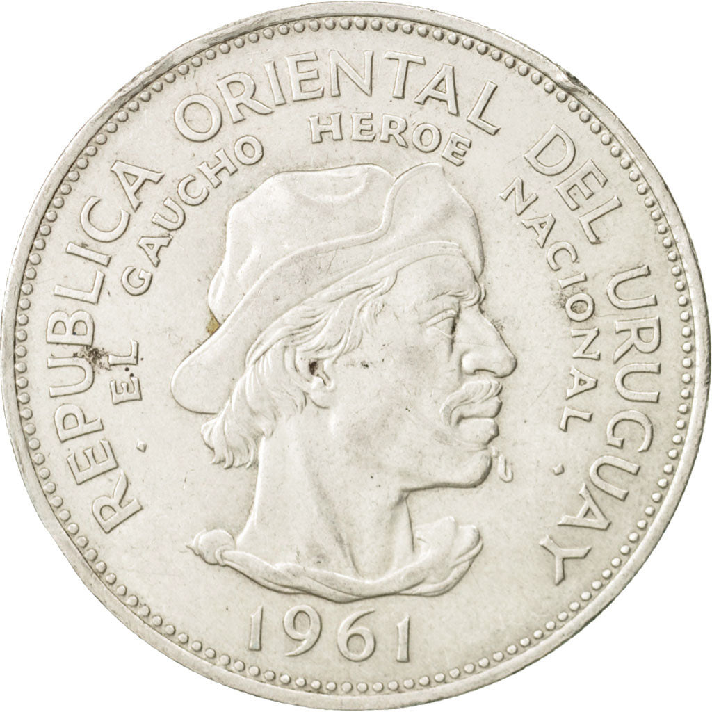 Uruguay, 10 Pesos, 1961, AU(50-53), Silver, KM:43