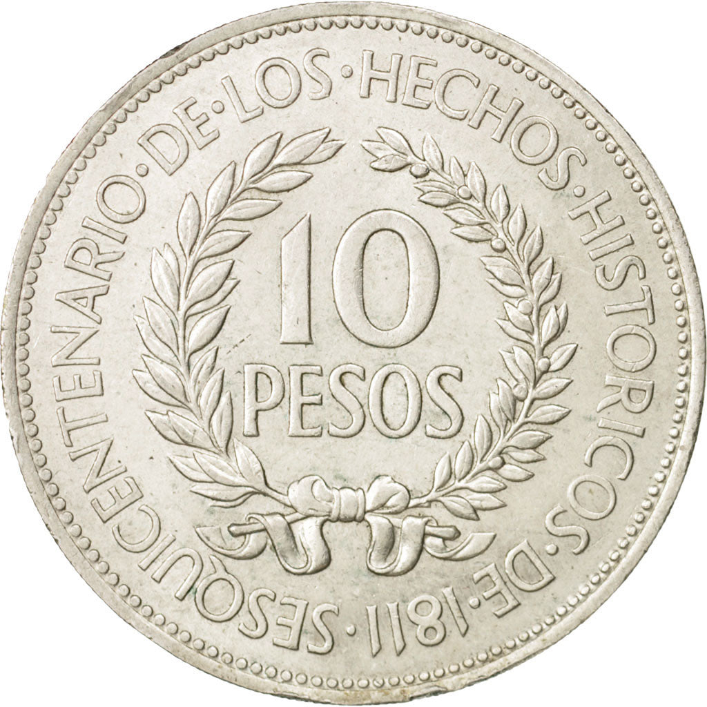 Uruguay, 10 Pesos, 1961, AU(50-53), Silver, KM:43