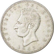 Ecuador, 5 Sucres, Cinco, 1943, Mexico City, Mexico, AU(50-53), Silver, KM:79