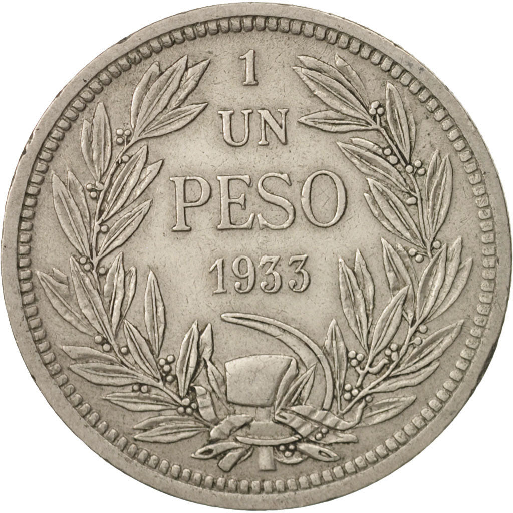 Chile, Peso, 1933, Santiago, EF(40-45), Copper-nickel, KM:176.1