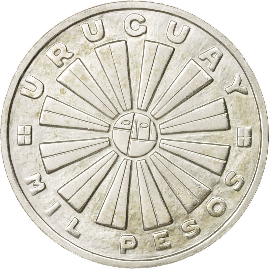 Uruguay, 'So' mintmark also appears on edge., 1000 Pesos, 1969, Santiago, KM 55