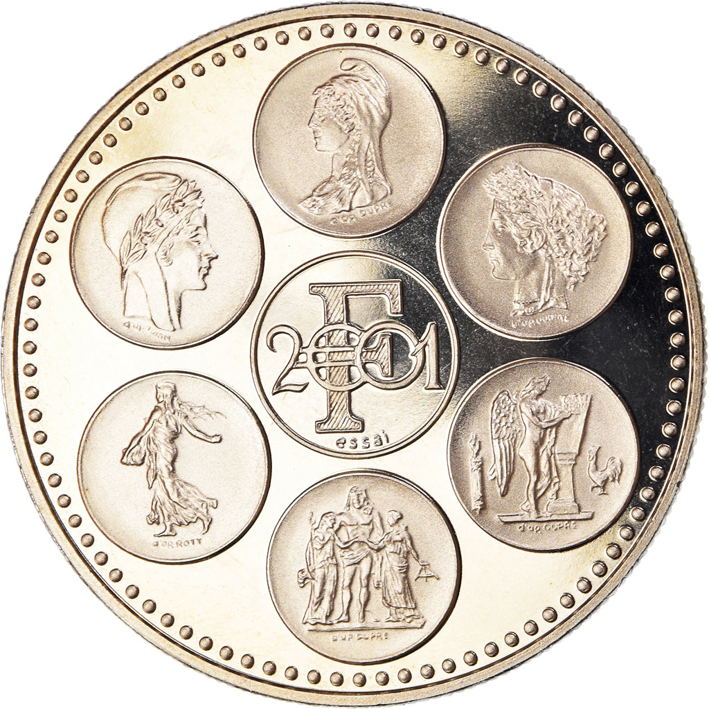 Francia, medaglia, Coq, Fin du Cours Légal du Franc, Politics, 2001, FDC