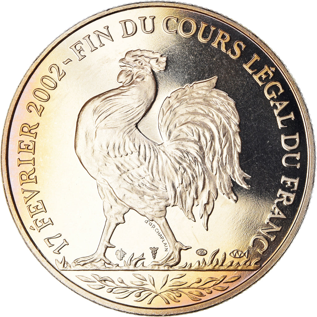 Francia, medaglia, Coq, Fin du Cours Légal du Franc, Politics, 2001, FDC