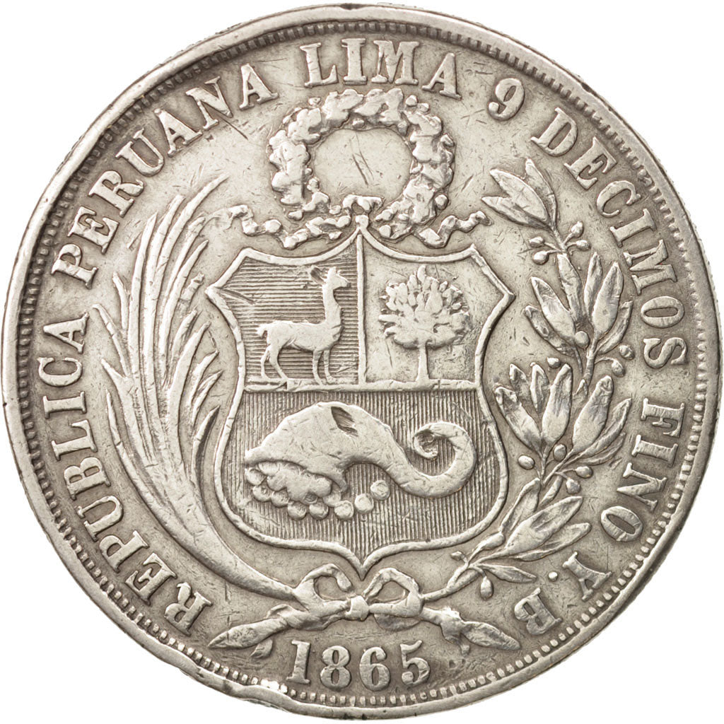 Peru, SOUTH PERU, Sol, 1865, Lima, VF(30-35), Silver, KM:196.1