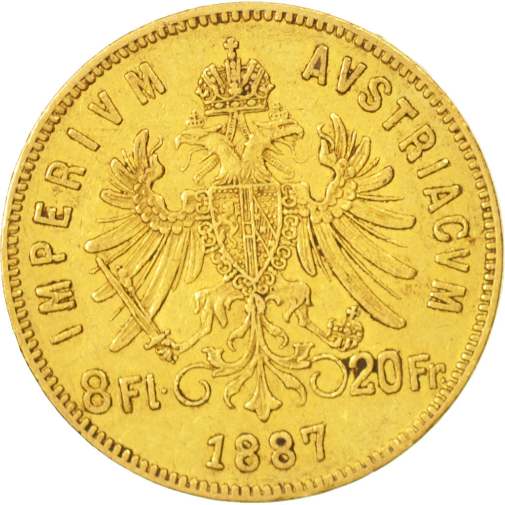 Austria, Franz Joseph I, 8 Florins-20 Francs, 1887, MBC, Oro, KM:2269