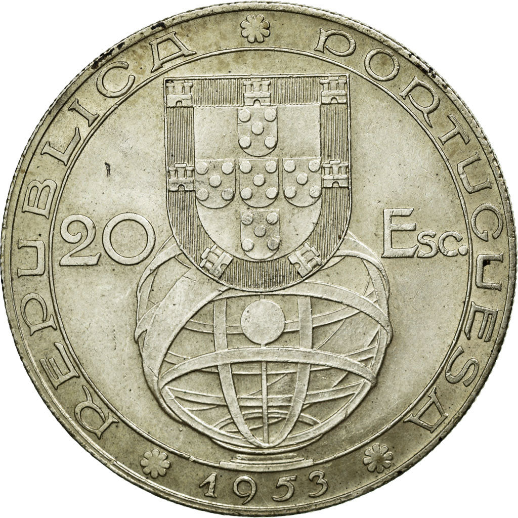 Coin, Portugal, 20 Escudos, 1953, EF(40-45), Silver, KM:585