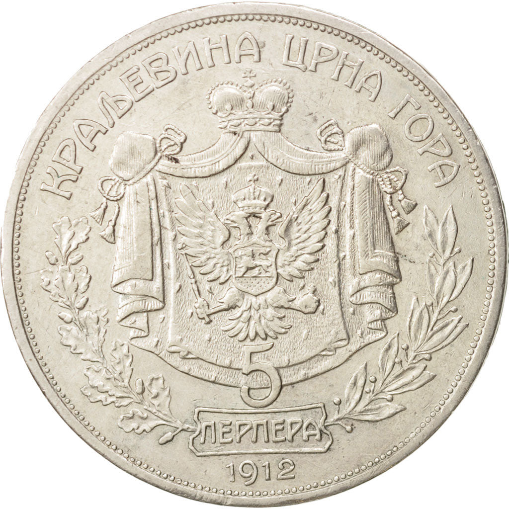 Montenegro, Nicholas I, 5 Perpera, 1912, BB, Argento, KM:15