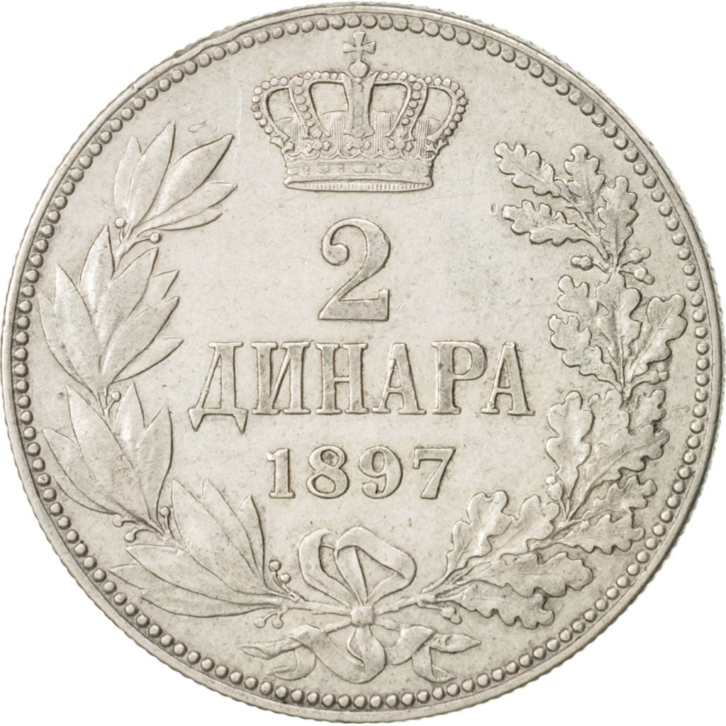Serbia, Alexander I, 2 Dinara, 1897, EF(40-45), Silver, KM:22