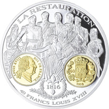 France, Medal, Histoire Monétaire, 40 Francs Louis XVIII, MS(65-70), Silver